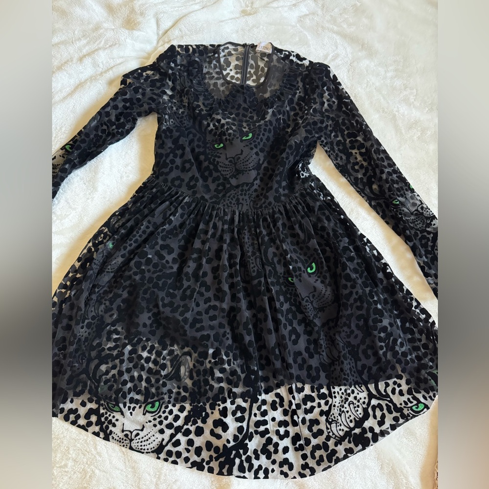RED Valentino Black and Gray Leopard Print Dress with lining